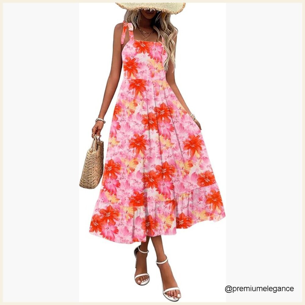 Maxi Dress with Pockets Spaghetti Strap Sundress Flowy Boho Beach